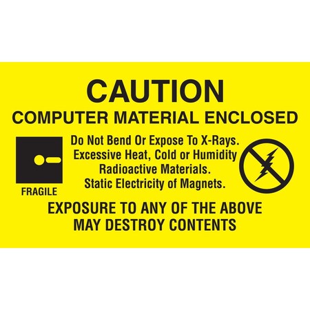Decker Tape Products Label, DL9201 , CAUTION COMPUTER MATERIAL ENCLOSED , 3" X 5" DL9201